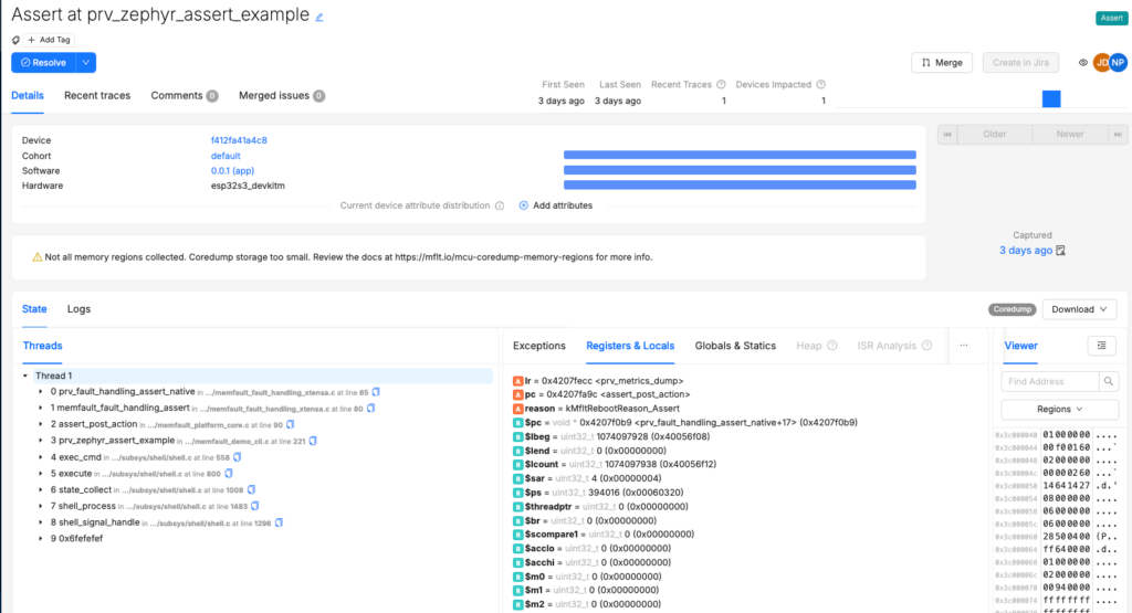 Asserts in Memfault