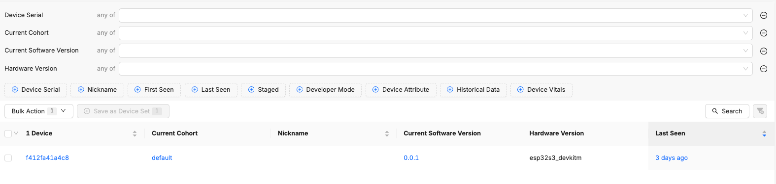 Test device in Memfault