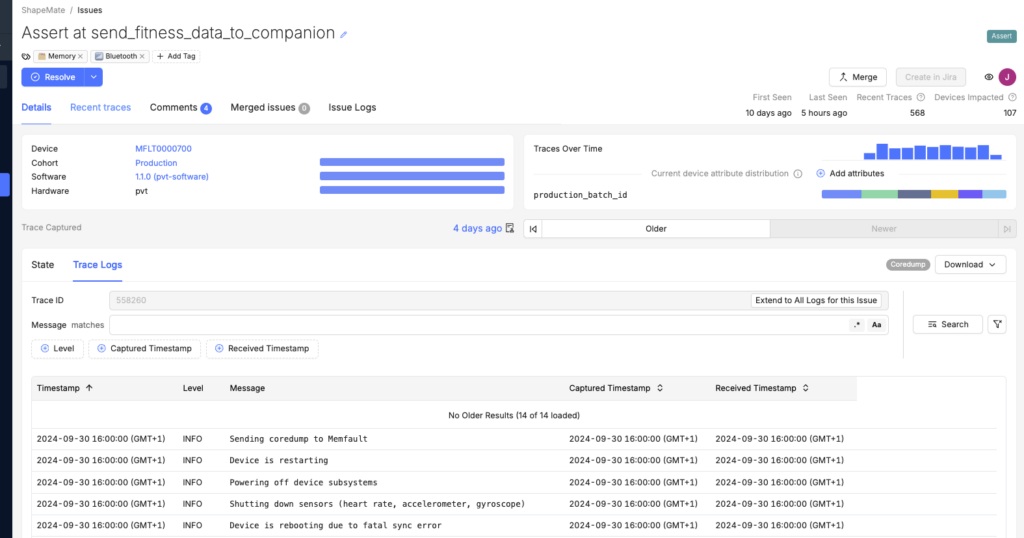 Log Management for Embedded Devices: View logs from this unique trace.